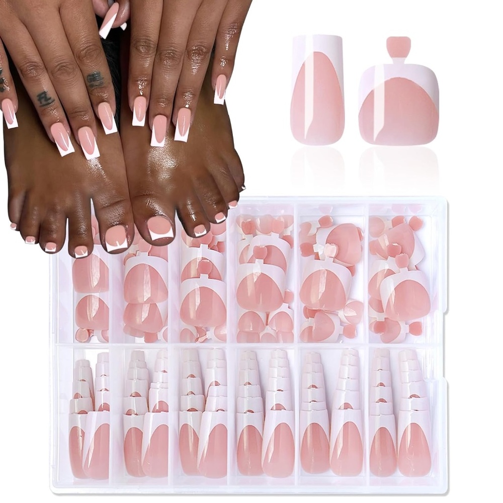 Nude French Tip Press On Nails Medium And Press On Toenails Kit